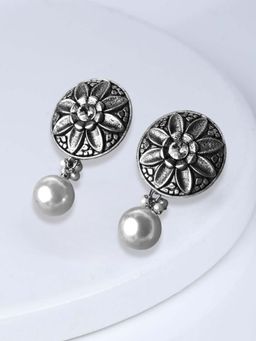 OOMPH - Oxidised Silver Ethnic Drop Earrings-Silver Look Alike