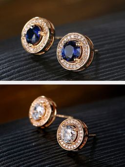 OOMPH - Combo Of 2 Round Cubic Zirconia Office-Wear Fashion Ear Stud Earrings