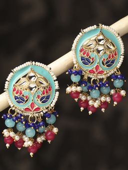 OOMPH - Meenakari Ethic Drop Earrings-Peacock Design-Kundan & Beads