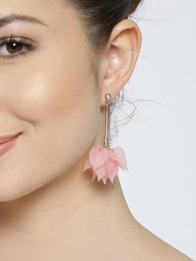Pink Floral In Gold Tone Fashion Drop Earrings