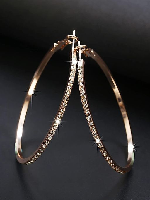 OOMPH Rose Gold Large Crystal Party Fashion Hoop Drop Earrings