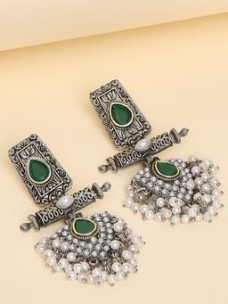 OOMPH - Oxidised Silver Ethnic Drop Earrings-Silver Look Alike