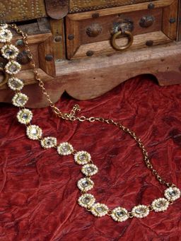 OOMPH - Gold Tone Pearls & Kundan Ethnic Hair Band/Hair Chain for Women & Girls