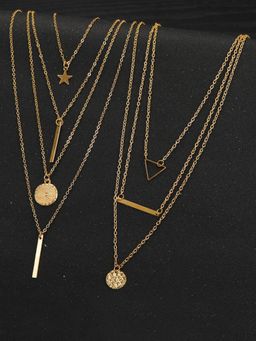 OOMPH - Combo of 2 Gold Tone Multi Layered Multi-Strand Delicate Fashion Necklace