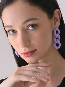 Sohi - Purple Contemporary Gold Plated Chain Shaped Drop Earrings
