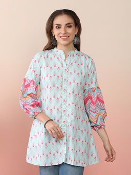 Ahalyaa - Mandarin Collar Printed Tunic