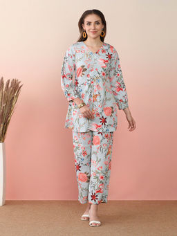 Ahalyaa - Floral Printed Tunic with Palazzo (Set of 2)