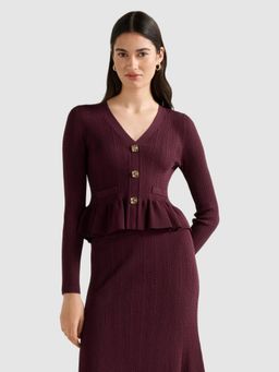 Forever New - Burgundy Textured Regular Cardigan