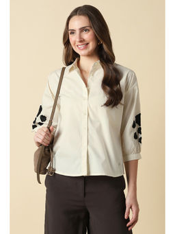 Allen Solly - Women Beige Embroidered 3/4Th Sleeves Shirt