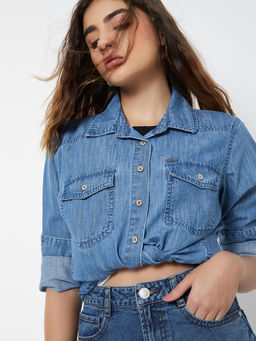 max - Women Washed Regular Fit Denim Shirt