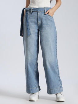 Tommy Hilfiger - Mid-Wash Wide-Leg Fit Mid Rise Jeans with Belt