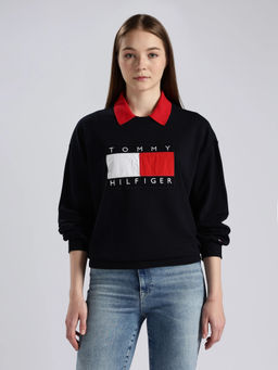 Tommy Hilfiger - Regular Fit Cotton Round Neck Navy Blue Sweatshirt
