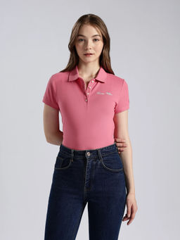 Tommy Hilfiger - Solid Slim Fit Cotton Pink Polo T-Shirt