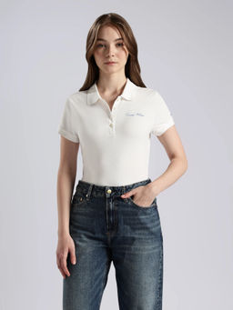Tommy Hilfiger - Solid Slim Fit Cotton White Polo T-Shirt
