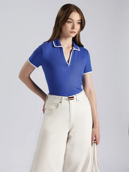 Tommy Hilfiger - Solid Regular Fit Cotton Blue Polo T-Shirt