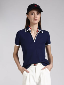 Tommy Hilfiger - Solid Regular Fit Cotton Navy Blue Polo T-Shirt