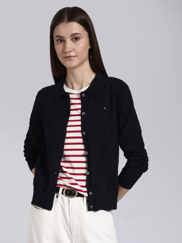 Tommy Hilfiger - Regular Fit Cotton Spread Collar Open-Front Cardigan