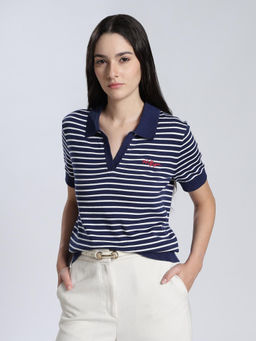 Tommy Hilfiger - Regular Fit Cotton Navy Blue Polo Collar Sweater