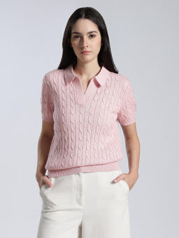 Tommy Hilfiger - Regular Fit Cotton Pink Polo Collar Sweater