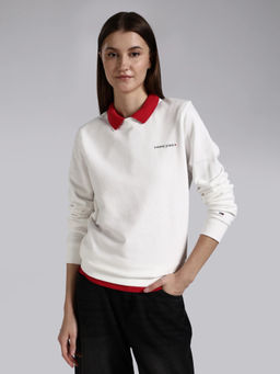 Tommy Hilfiger - Regular Fit Cotton Round Neck White Sweatshirt