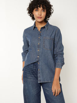 max - Women Solid Denim Shirt