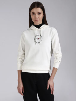 Tommy Hilfiger - Regular Fit Cotton Hooded Neck White Sweatshirt