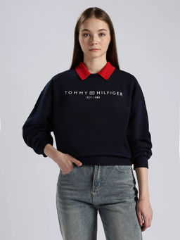 Tommy Hilfiger - Relaxed Fit Cotton Round Neck Navy Blue Sweatshirt