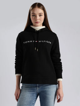 Tommy Hilfiger - Regular Fit Cotton Hooded Neck Black Sweatshirt