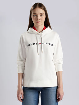 Tommy Hilfiger - Regular Fit Cotton Hooded Neck White Sweatshirt