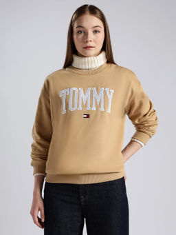 Tommy Hilfiger - Regular Fit Cotton Round Neck Brown Sweatshirt