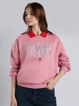 Tommy Hilfiger - Regular Fit Cotton Round Neck Pink Sweatshirt