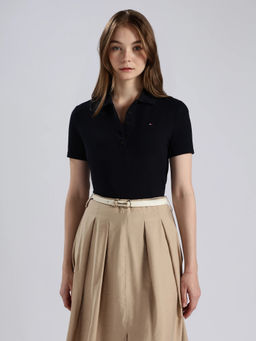 Tommy Hilfiger - Solid Regular Fit Cotton Navy Blue Polo T-Shirt