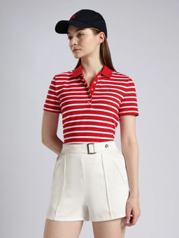 Tommy Hilfiger - Striped Regular Fit Cotton Red Polo T-Shirt