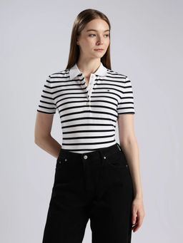 Tommy Hilfiger - Striped Regular Fit Cotton White Polo T-Shirt