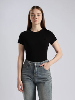 Tommy Hilfiger - Solid Slim Fit Cotton Black T-Shirt