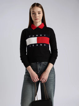 Tommy Hilfiger - Regular Fit Cotton Round Neck Black Sweater