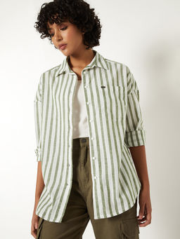 max - Women Green Striped Shirt