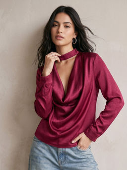 Outzidr - Maroon Neck Wrap Cowl NeckTop