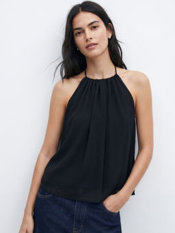 Outzidr - Black Halter Neck Solid Top