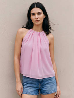 Outzidr - Pink Halter Neck Solid Top