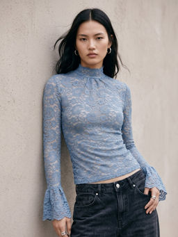 Outzidr - Blue Lace Sheer Fitted Top