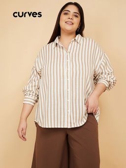 max - Women Striped Beige Shirt