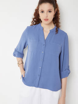 max - Women Blue Shirt-Style Top