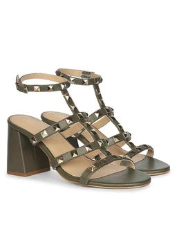 Saint G - Saintg Womens Olive Leather Block Sandals Heels