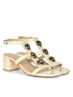 Saint G - Saintg Womens Off White Leather Block Sandals Heels
