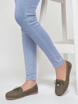 Truffle Collection - Green Solid Casual Moccasins