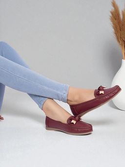 Truffle Collection - Burgundy Solid Casual Moccasins