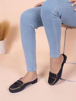 Truffle Collection - Black Solid Mules Heels