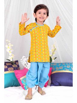 KID1 - Handloom Weave Kurta & Dhoti Printed Mustard & Blue (Set of 2)