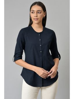 W - Navy Blue Pleated Top